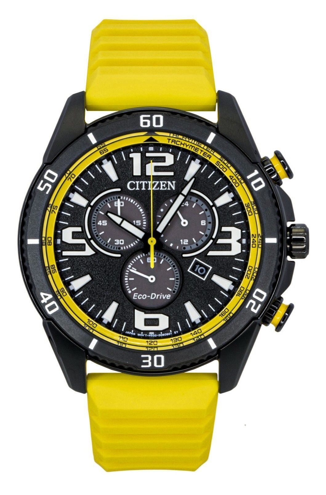 Citizen Brycen Chronograph Silicone Strap Black Dial Eco-Drive AT2585-08E 100M Men's Watch - Citizen