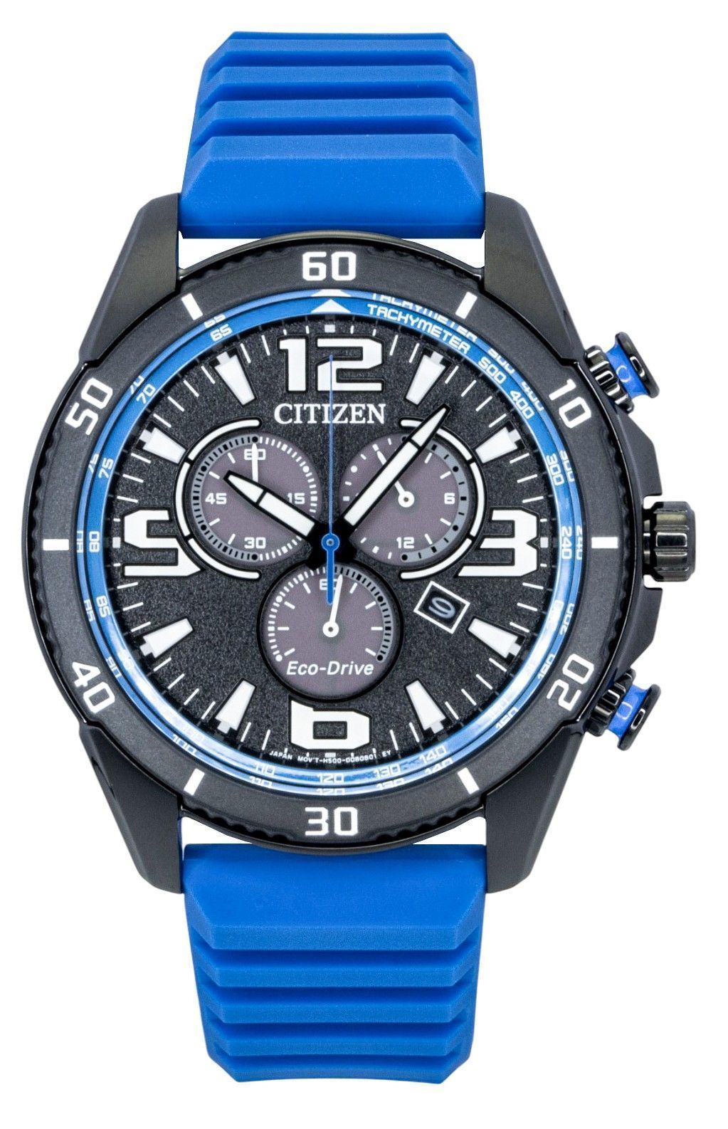 Citizen Brycen Chronograph Silicone Strap Black Dial Eco-Drive AT2586-05E 100M Men's Watch - Citizen