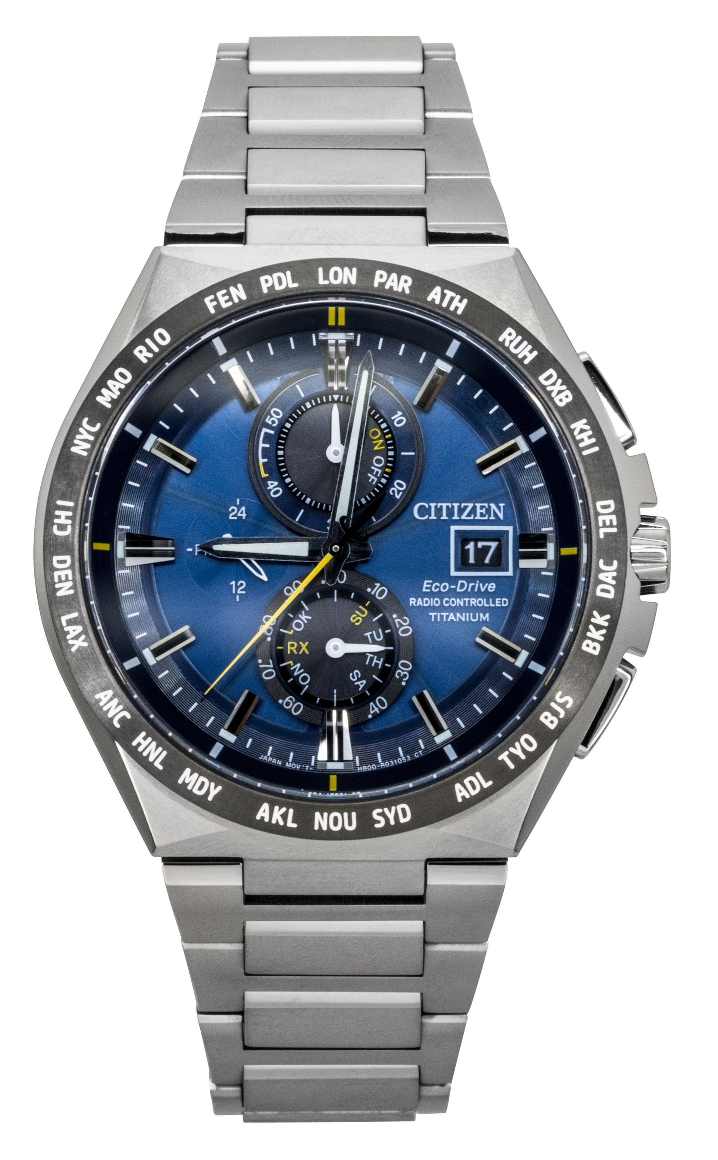 Citizen Chronograph Super Titanium Blue Dial Eco-Drive AT8234-85L 100M Men's Watch - Citizen