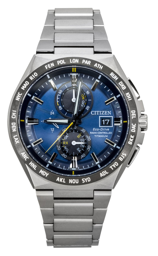 Citizen Chronograph Super Titanium Blue Dial Eco-Drive AT8234-85L 100M Men's Watch - Citizen