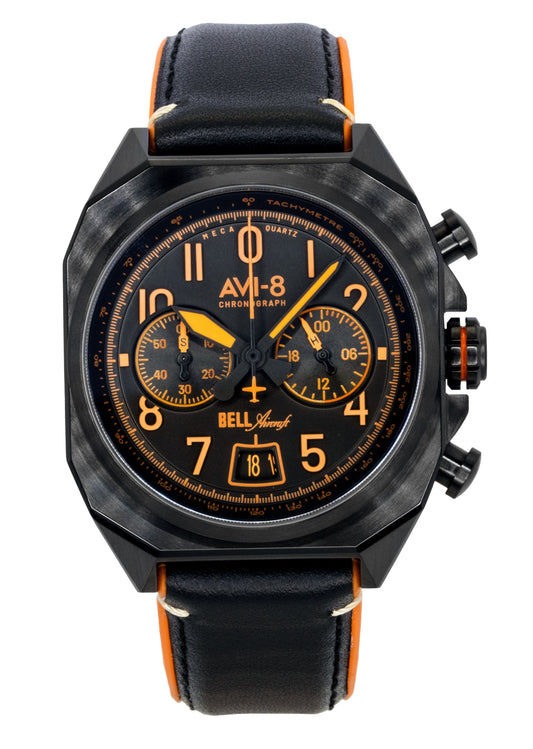 AVI-8 Bell X-1 Machbuster Chronograph Super Sonic Black Rubber And Leather Strap Black Dial Quartz AV-4118-04 Men's Watch - AVI-8
