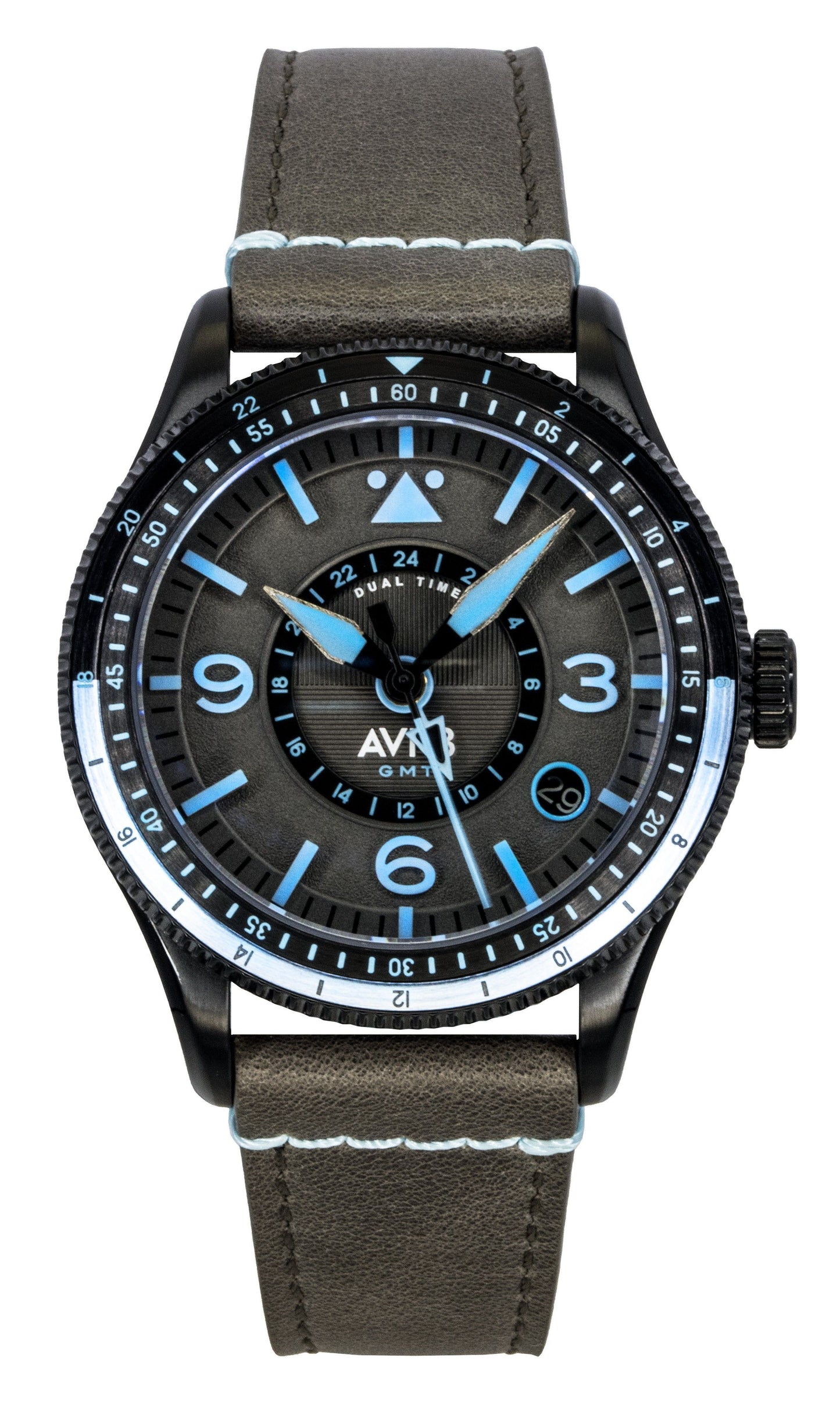 AVI-8 Flyboy Airmaster GMT Leather Strap Grey Dial Automatic AV-4128-05 Men's Watch - AVI-8