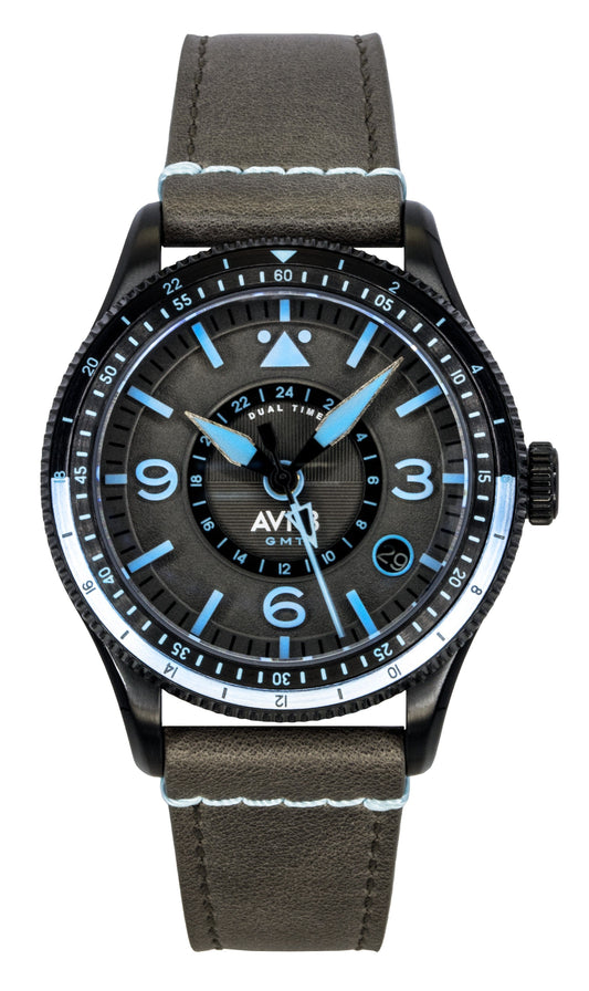 AVI-8 Flyboy Airmaster GMT Leather Strap Grey Dial Automatic AV-4128-05 Men's Watch - AVI-8