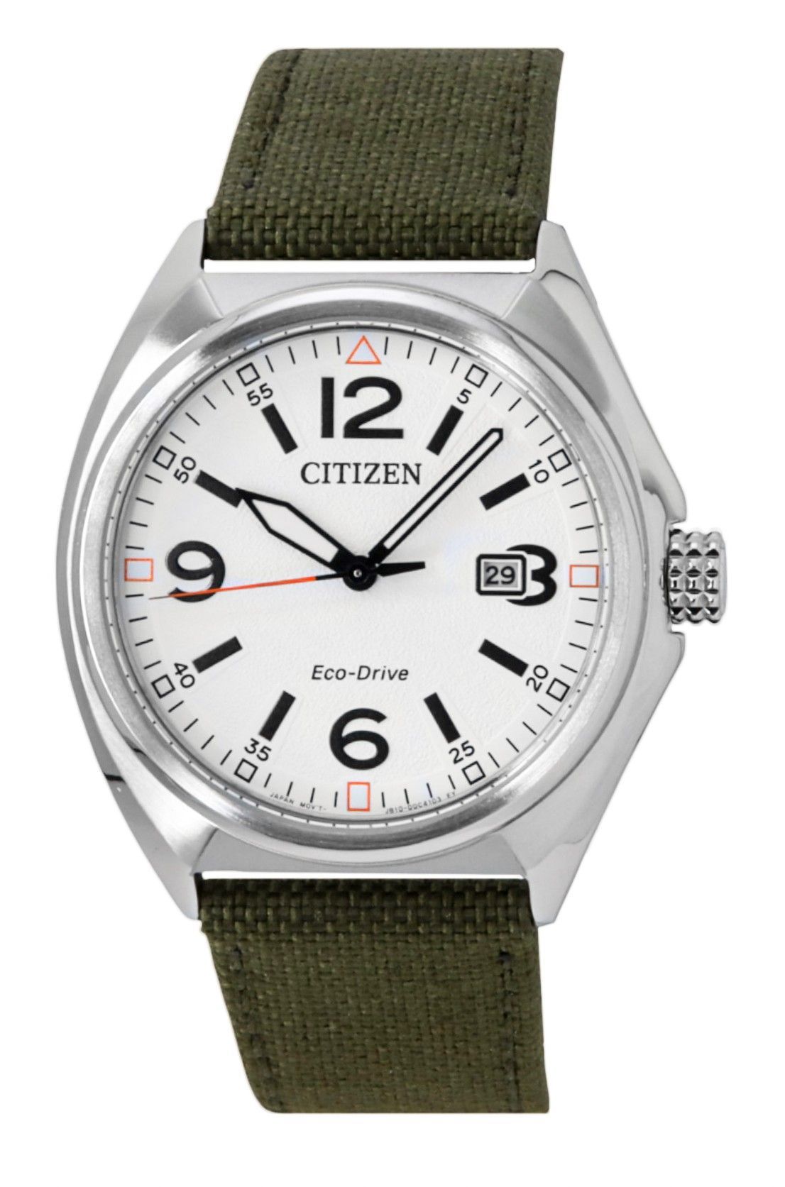Citizen Eco-Drive Green Nylon Strap White Dial AW1571-09A 100M Men's Watch - Citizen