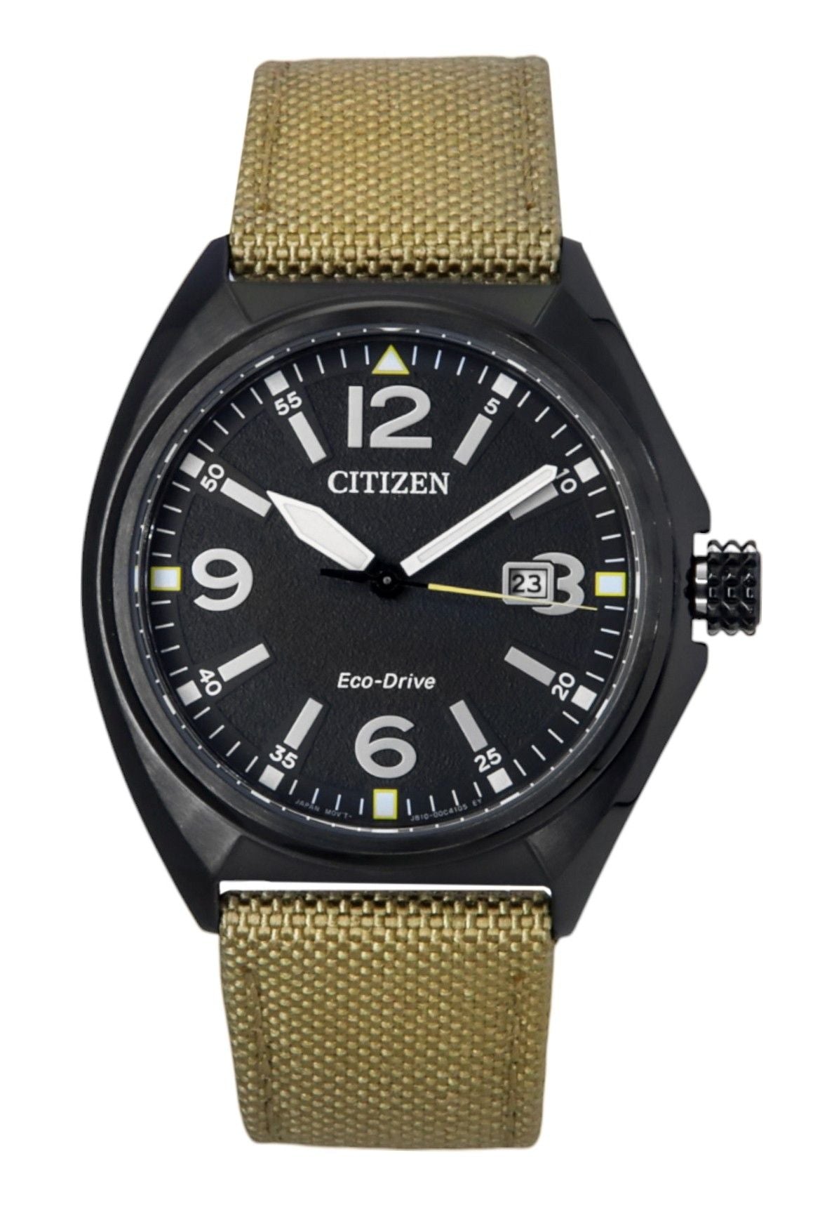 Citizen Eco-Drive Green Nylon Strap Black Dial AW1575-08E 100M Men's Watch - Citizen