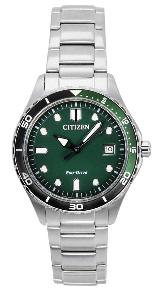 Citizen Eco-Drive Stainless Steel Green Dial AW1828-80X 100M Unisex Watch - Citizen