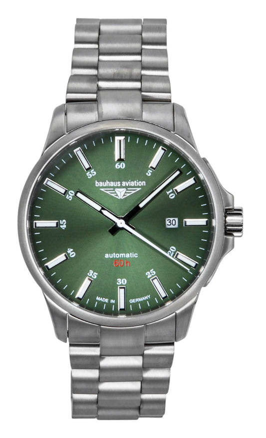 Bauhaus Aviation Titanium Dark Green Dial Automatic 2864M4 100M Men's Watch - Bauhaus