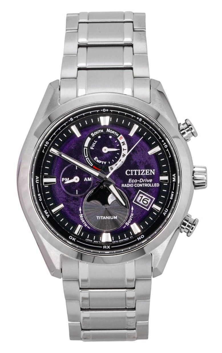Citizen Tsuki-yomi A-T Moon Phase Titanium Purple Dial Eco-Drive BY1010-81Z 100M Men's Watch - Citizen