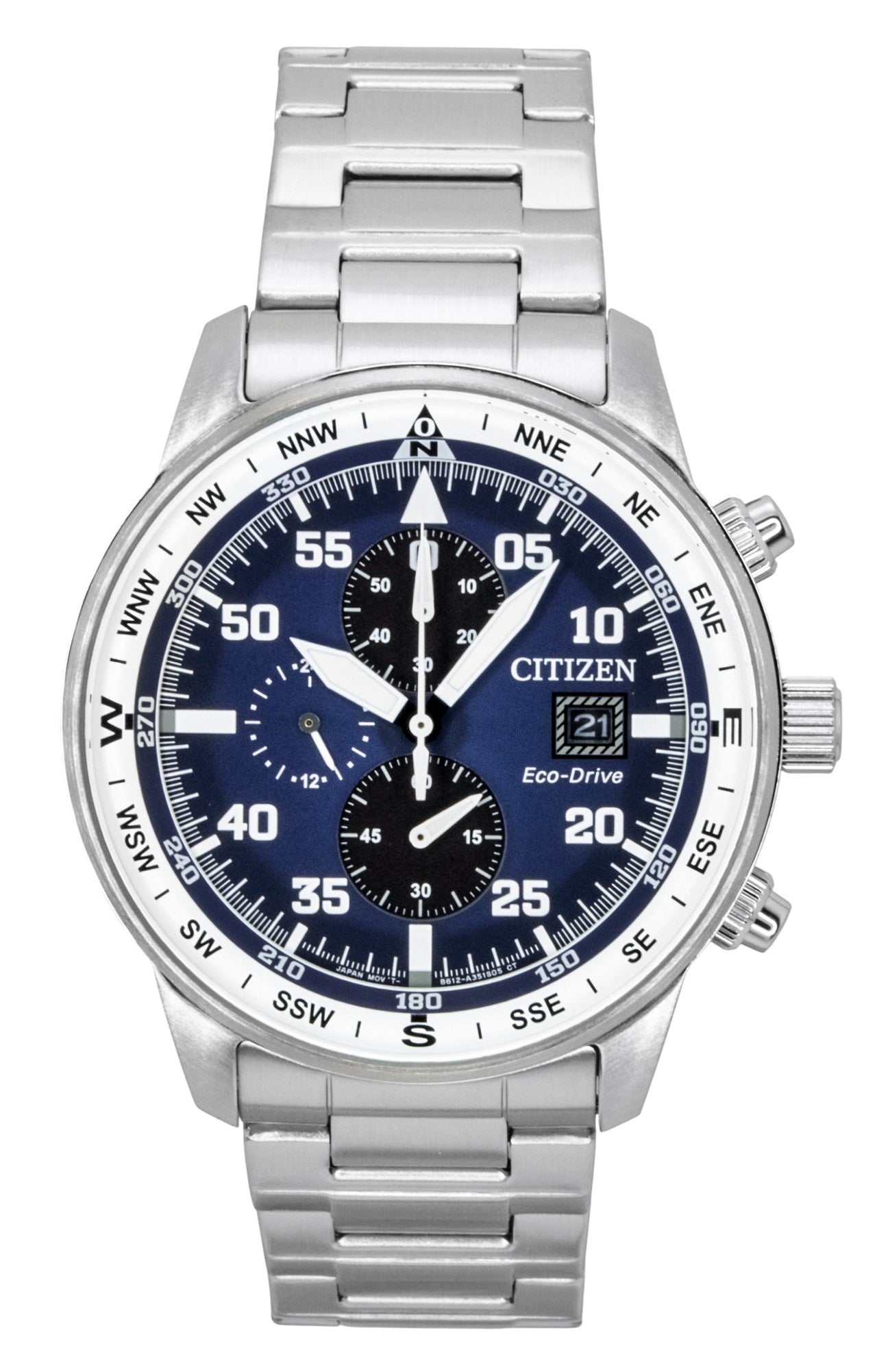 Citizen Eco-Drive Aviator Chronograph Stainless Steel Blue Dial CA0880-58L 100M Men's Watch - Citizen