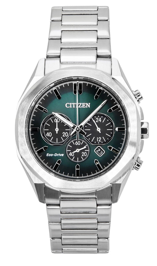 Citizen Eco-Drive Chronograph Stainless Steel Green Dial CA4590-81X 100M Men's Watch - Citizen