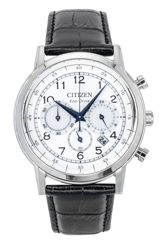 Citizen Eco-Drive Chronograph Leather Strap White Dial CA4630-02A Men's Watch - Citizen