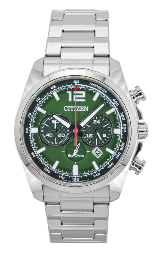 Citizen Eco-Drive Chronograph Stainless Steel Green Dial CA4640-50X 100M Men's Watch - Citizen