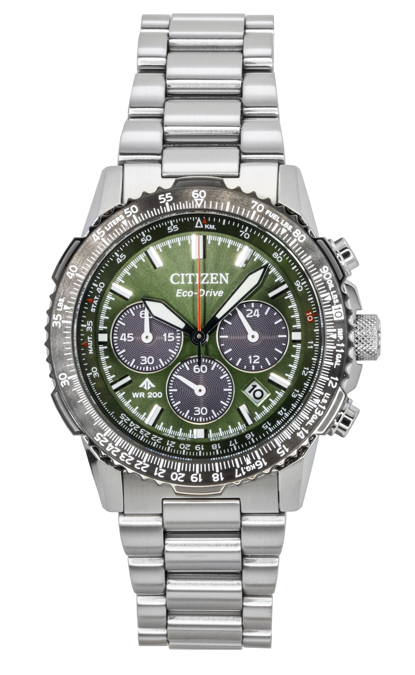 Citizen Promaster Sky Chronograph Stainless Steel Green Dial Eco-Drive Diver's CA4664-60W 200M Men's Watch - Citizen