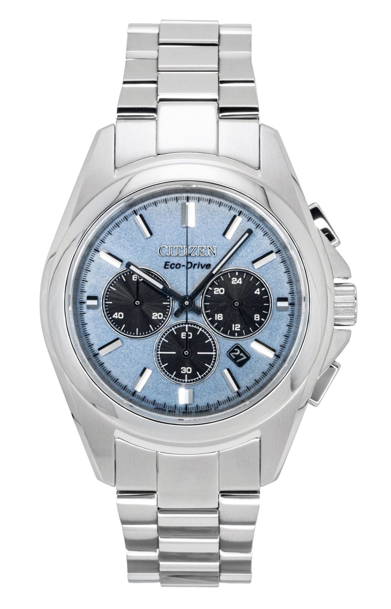Citizen Sport Luxury Chronograph Stainless Steel Light Blue Dial Eco-Drive CA4680-55L 100M Men's Watch - Citizen