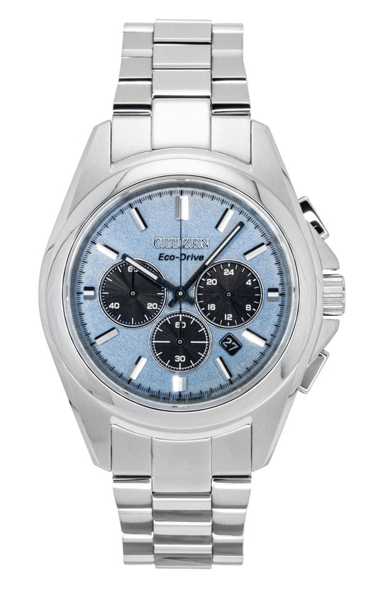 Citizen Sport Luxury Chronograph Stainless Steel Light Blue Dial Eco-Drive CA4680-55L 100M Men's Watch - Citizen