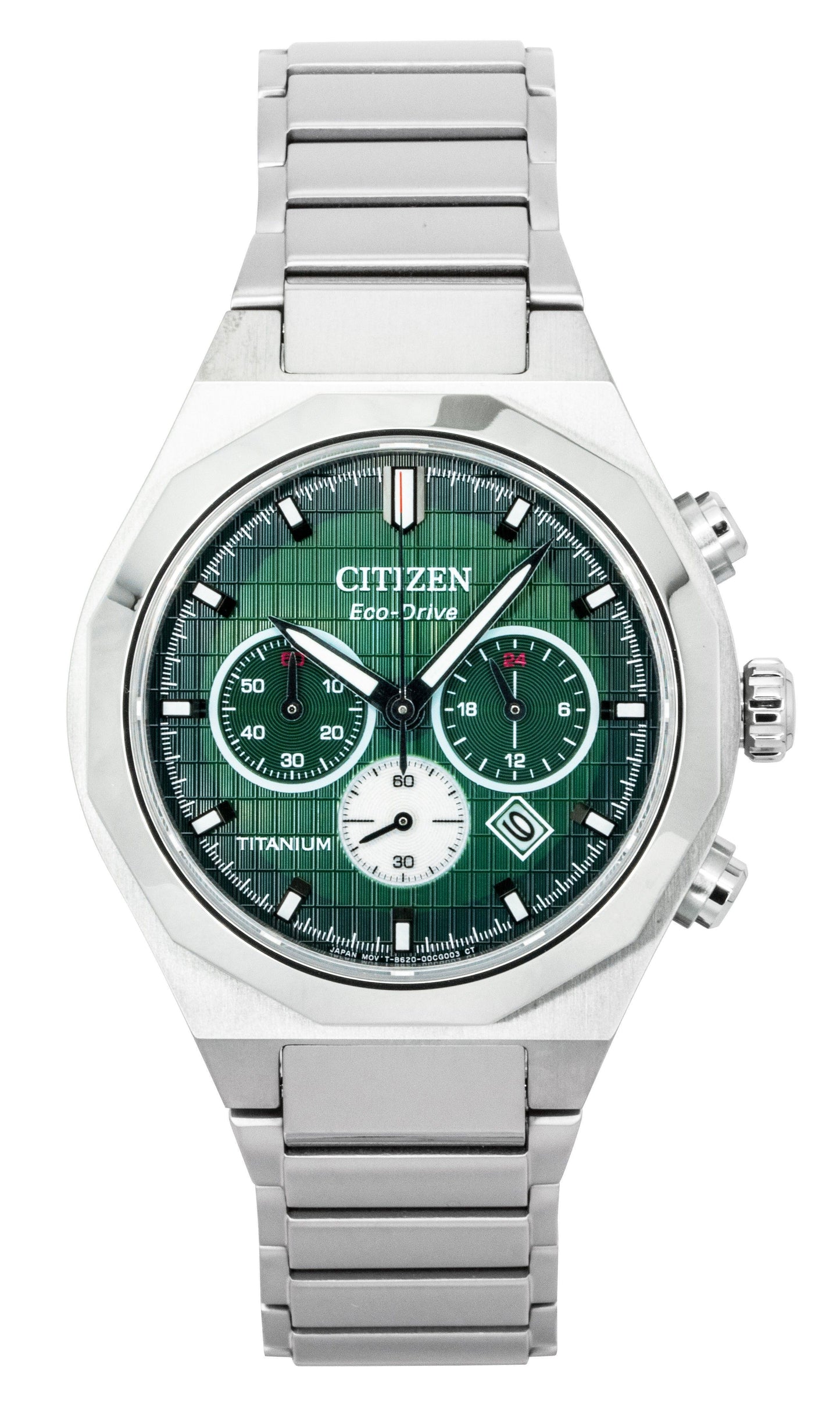 Citizen Zenshin Senkei Chronograph Super Titanium Green Dial Eco-Drive CA4691-59X 100M Men's Watch - Citizen