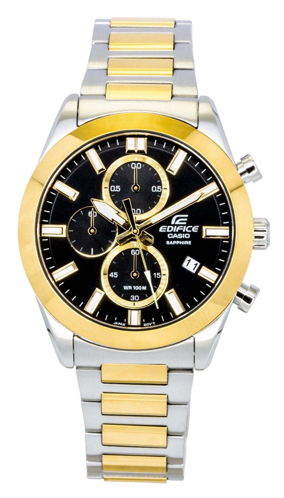 Casio Edifice Analog Chronograph Two Tone Stainless Steel Black Dial Quartz EFB-710SG-1AV 100M Men's Watch - Casio