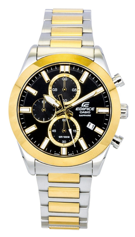 Casio Edifice Analog Chronograph Two Tone Stainless Steel Black Dial Quartz EFB-710SG-1AV 100M Men's Watch - Casio