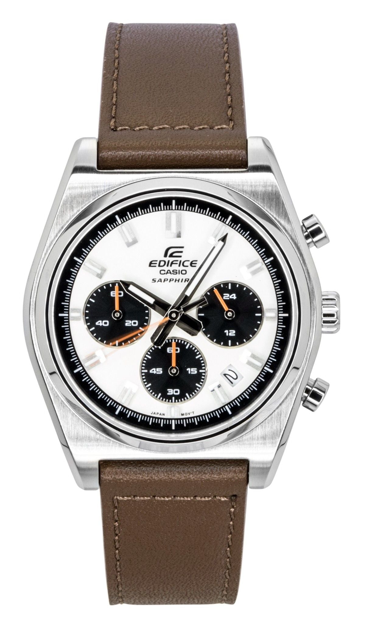 Casio Edifice Analog Standard Chronograph Leather Strap Ivory Dial Quartz EFB-730L-7AV 100M Men's Watch - Casio