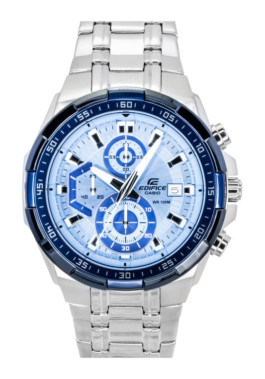Casio Edifice Analog Standard Chronograph Stainless Steel Blue Dial Quartz EFR-539DE-2AV 100M Men's Watch - Casio