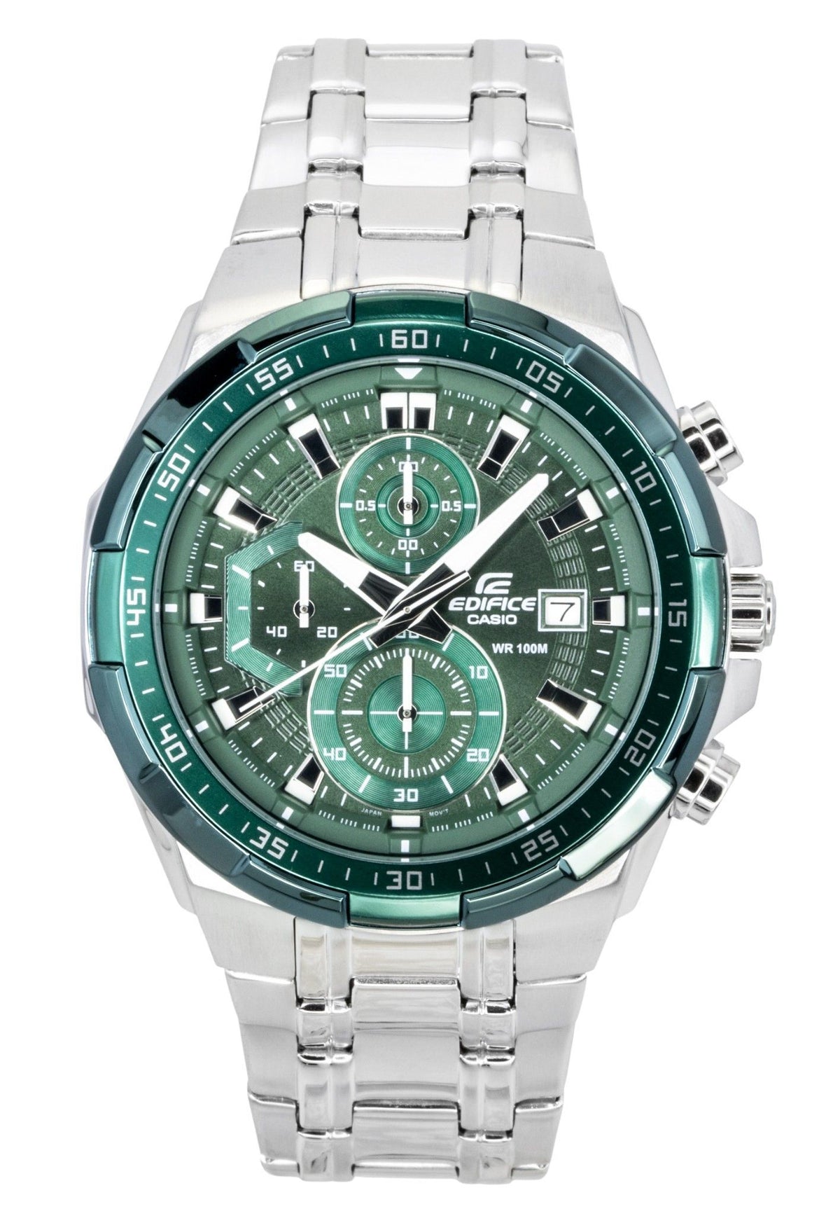 Casio Edifice Analog Standard Chronograph Stainless Steel Green Dial Quartz EFR-539DE-3AV 100M Men's Watch - Casio