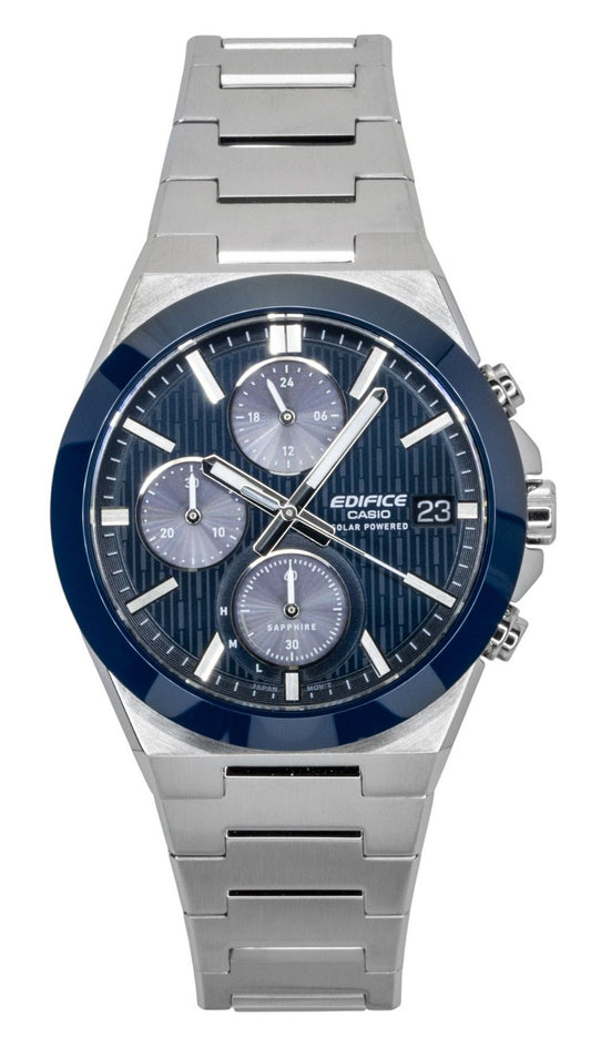 Casio Edifice Analog Chronograph Stainless Steel Blue Dial Solar EFS-S650D-2A 100M Men's Watch - Casio