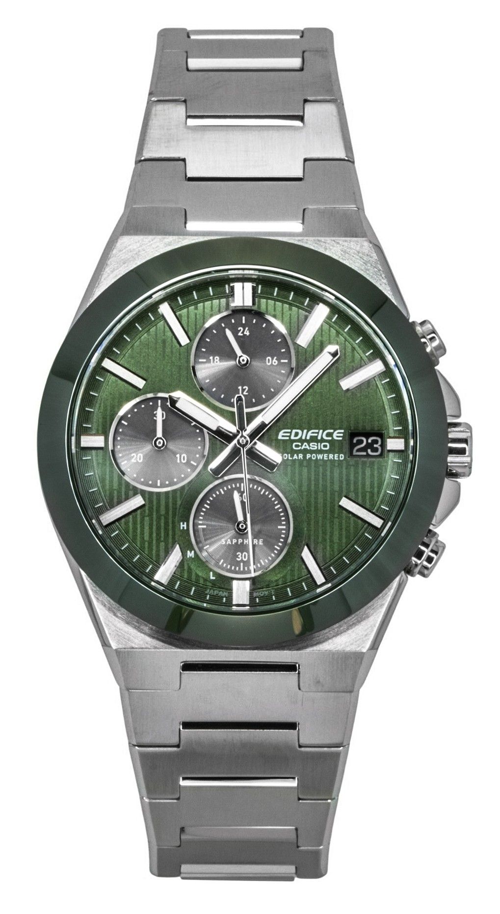 Casio Edifice Analog Chronograph Stainless Steel Green Dial Solar EFS-S650D-3A 100M Men's Watch - Casio