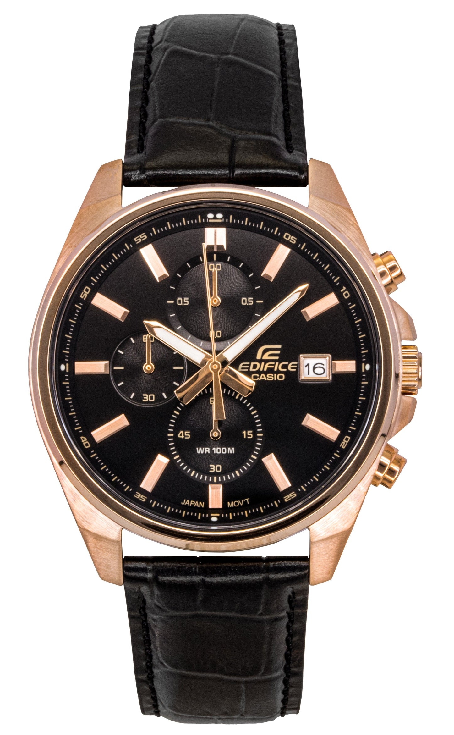Casio Edifice Analog Standard Chronograph Leather Strap Black Dial Quartz EFV-610ECL-1A 100M Men's Watch - Casio