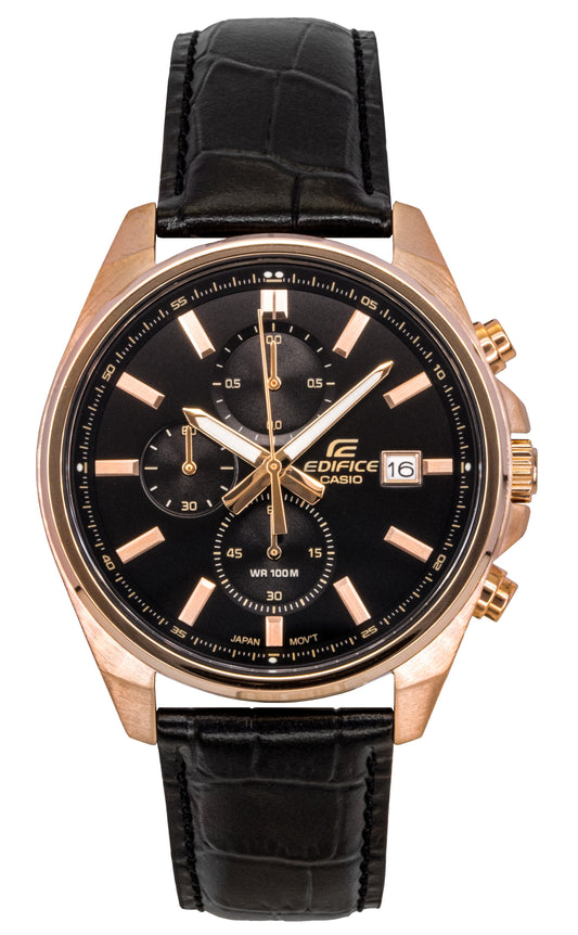 Casio Edifice Analog Standard Chronograph Leather Strap Black Dial Quartz EFV-610ECL-1A 100M Men's Watch - Casio