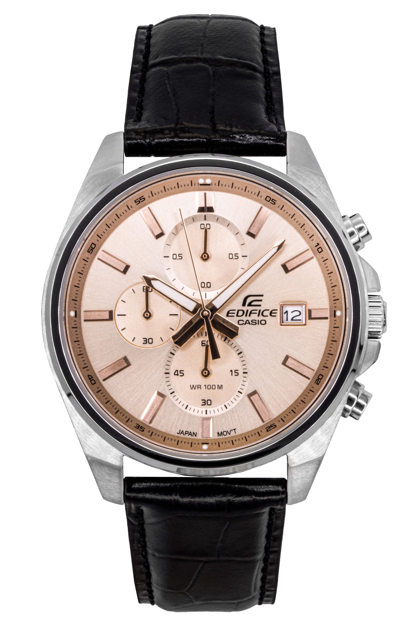 Casio Edifice Analog Standard Chronograph Leather Strap Salmon Dial Quartz EFV-610EL-5A 100M Men's Watch - Casio