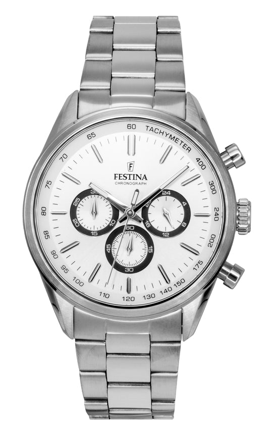 Festina Timeless Chronograph Stainless Steel White Dial Quartz F16820-Q Men's Watch - Festina