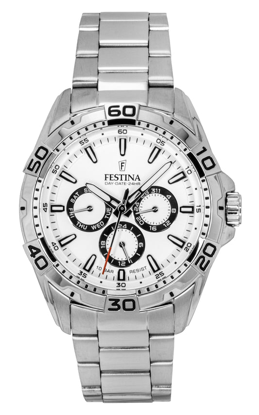 Festina Stainless Steel Multifunction White Dial Quartz F20623-1 100M Men's Watch - Festina