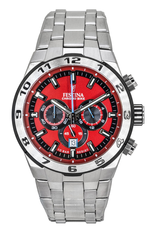 Festina Chrono Bike Chronograph Stainless Steel Red Dial Quartz F20670-5 100M Men's Watch - Festina