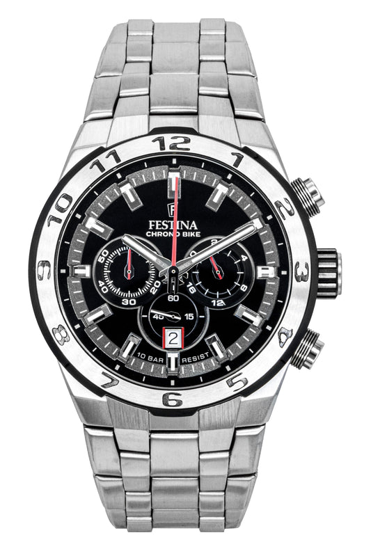 Festina Chrono Bike Chronograph Stainless Steel Black Dial Quartz F20670-6 100M Men's Watch - Festina