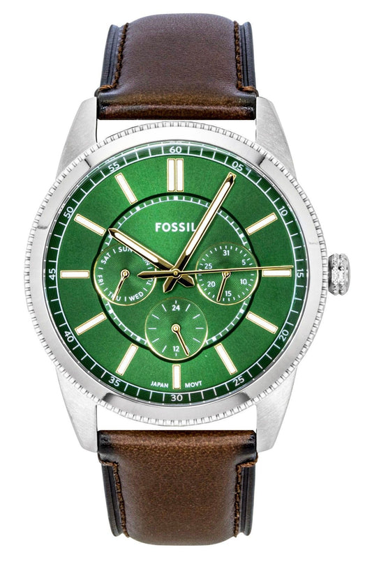 Fossil Pearson Multifunction Leather Strap Green Dial Quartz FS6137 Men's Watch - Fossil