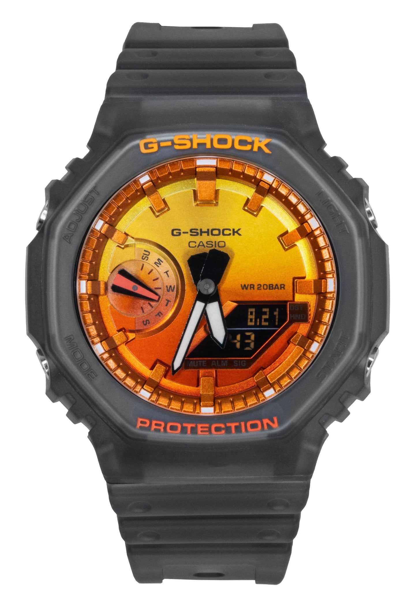 Casio G-Shock Analog Digital Resin Strap Orange Dial Quartz GA-2100FLS-8A4 200M Men's Watch - Casio