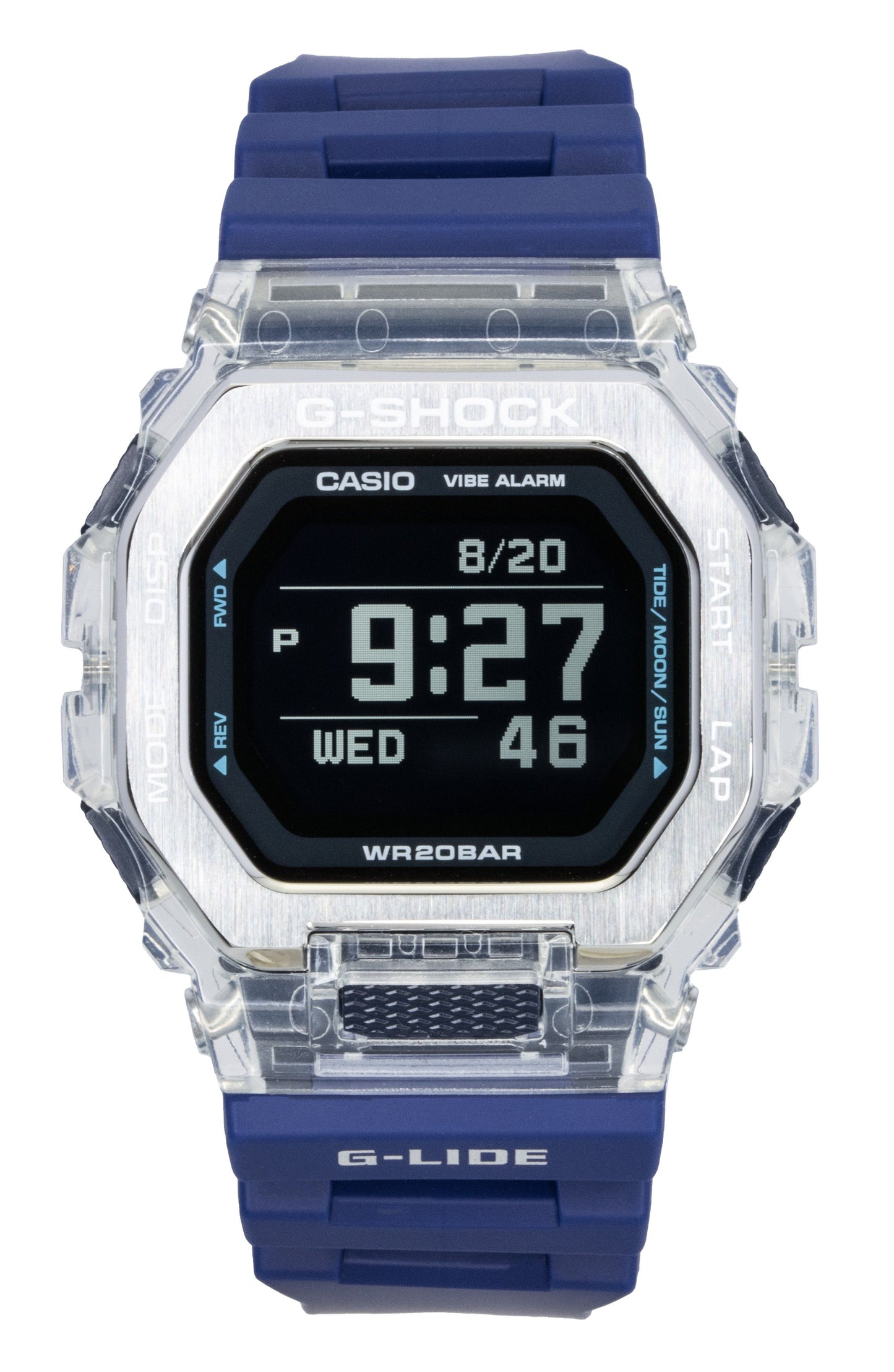 Casio G-Shock G-Lide Digital Smartphone Link Blue Resin Strap Quartz GBX-100S-2 200M Unisex Watch - Casio