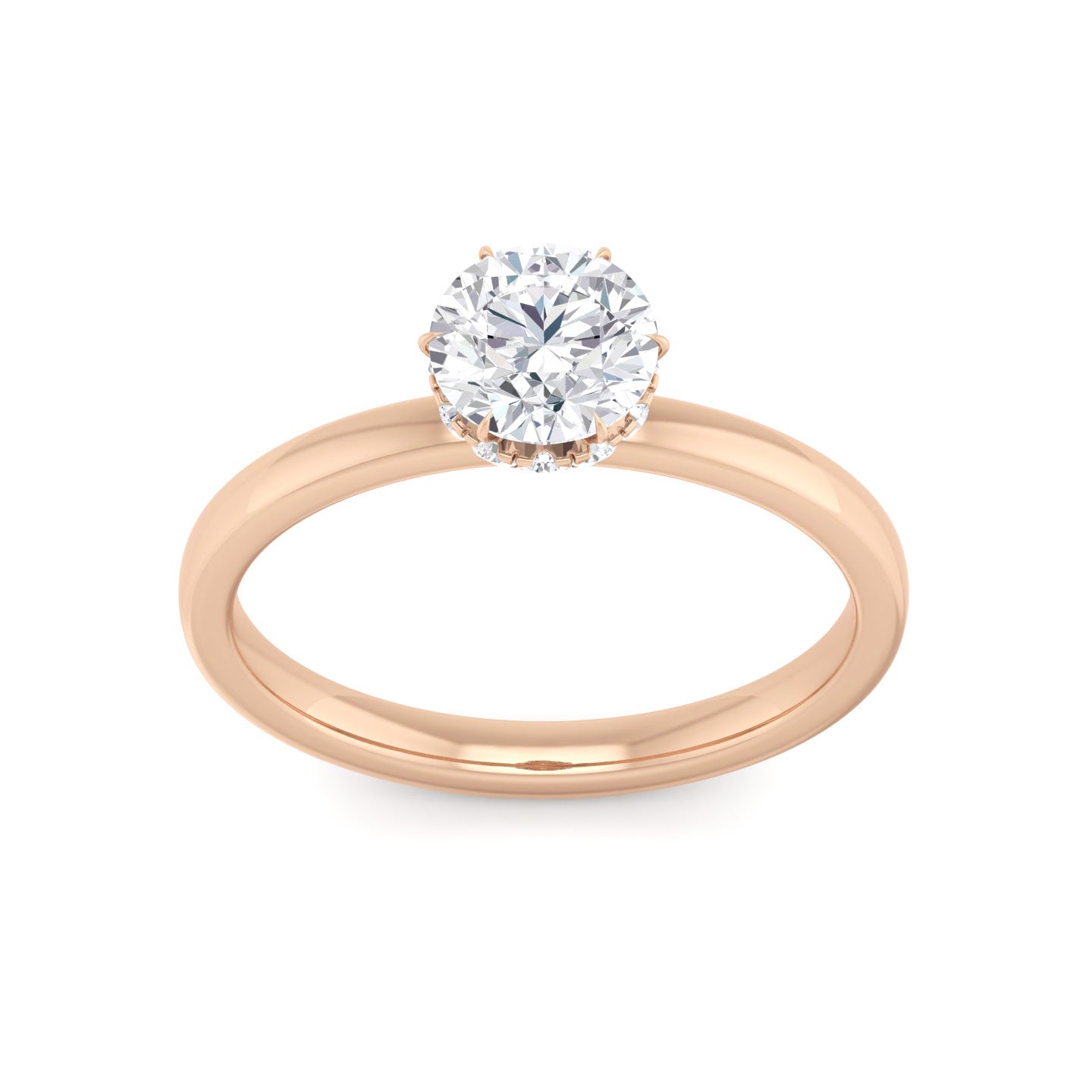 Hidden Diamond Halo with Round Lab Grown Diamond Solitaire Engagement Ring - BN & CO JEWELRY