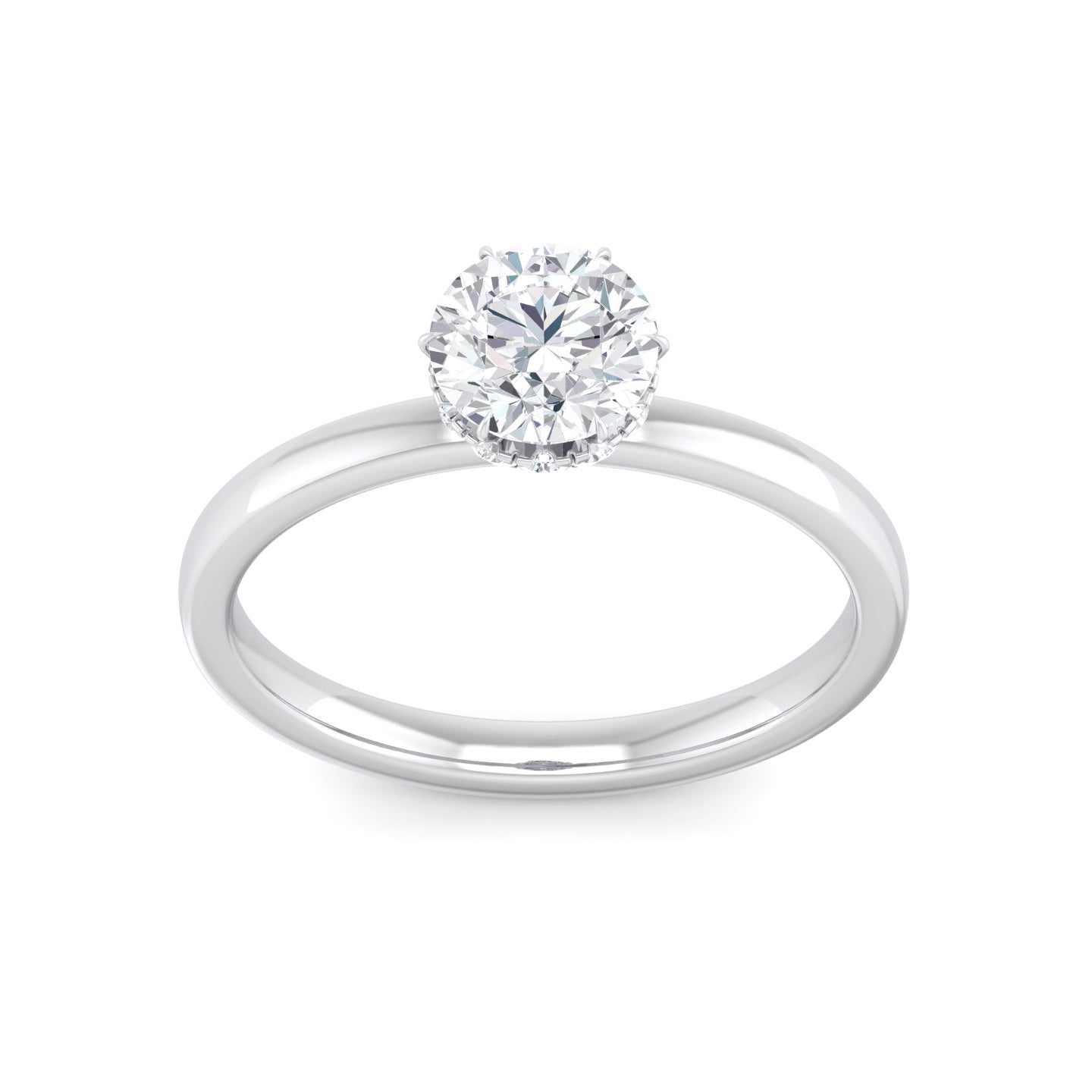 Hidden Diamond Halo with Round Lab Grown Diamond Solitaire Engagement Ring - BN & CO JEWELRY