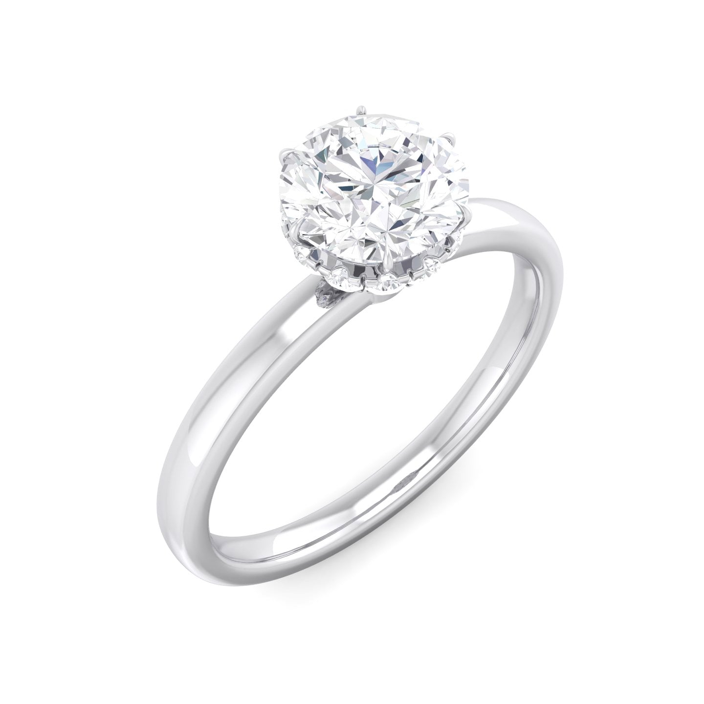 Hidden Diamond Halo with Round Lab Grown Diamond Solitaire Engagement Ring - BN & CO JEWELRY