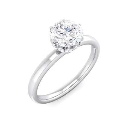 Hidden Diamond Halo with Round Lab Grown Diamond Solitaire Engagement Ring - BN & CO JEWELRY