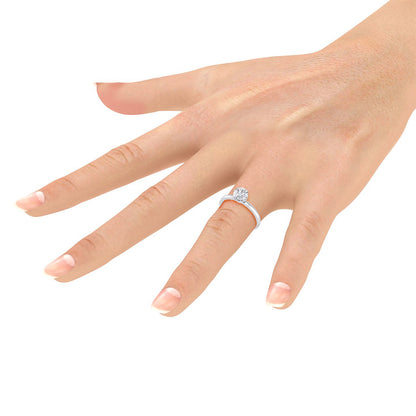 Hidden Diamond Halo with Round Lab Grown Diamond Solitaire Engagement Ring - BN & CO JEWELRY