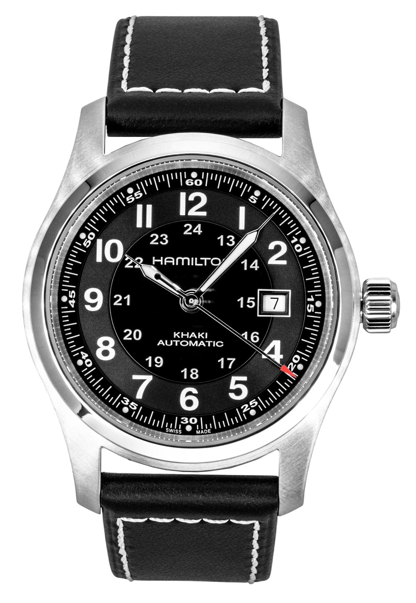 Hamilton Khaki Leather Strap Black Dial Automatic H70605733 100M Men's Watch - Hamilton
