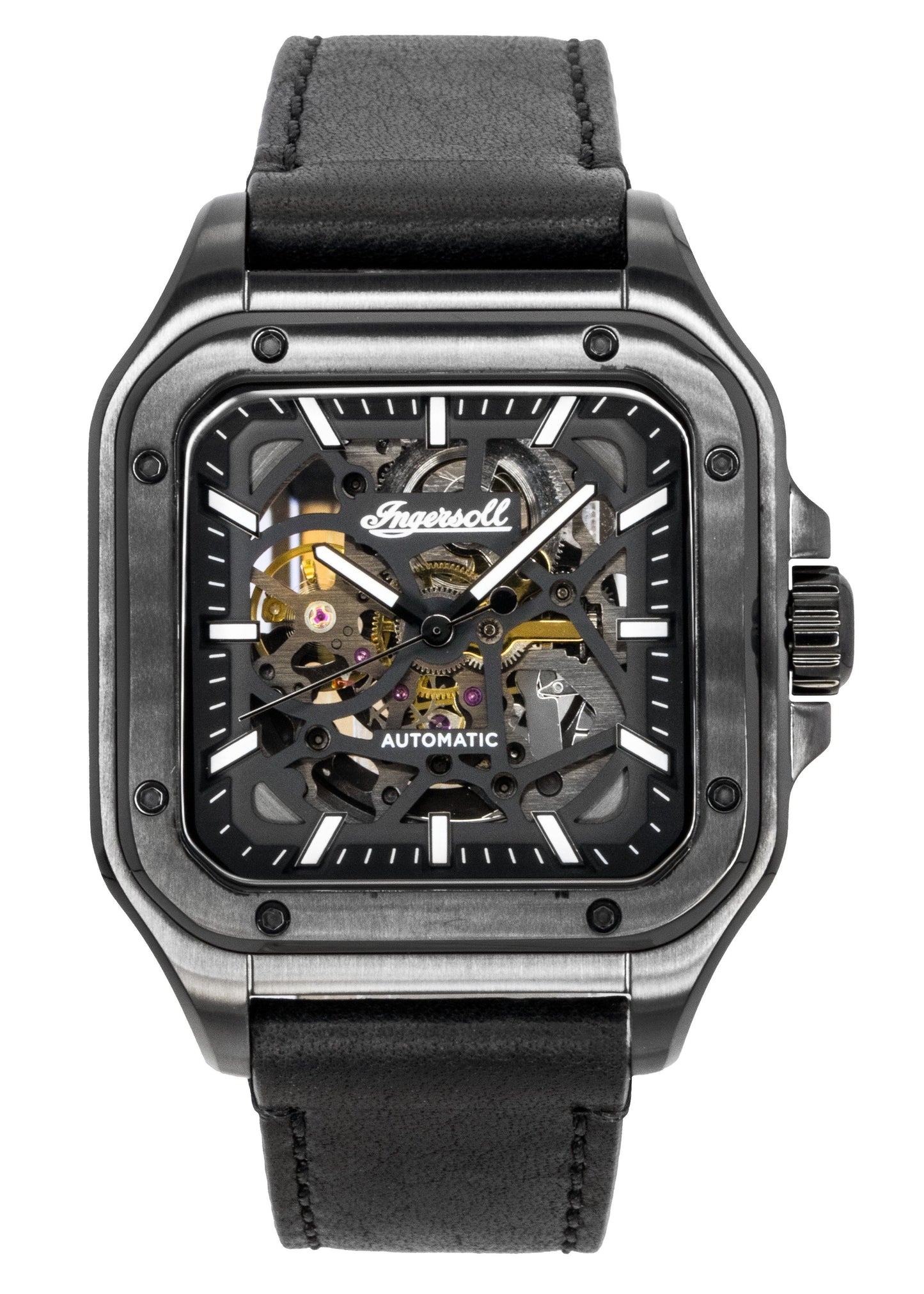 Ingersoll The Ollie Leather Strap Black Skeleton Dial Automatic I14504 Men's Watch - Ingersoll