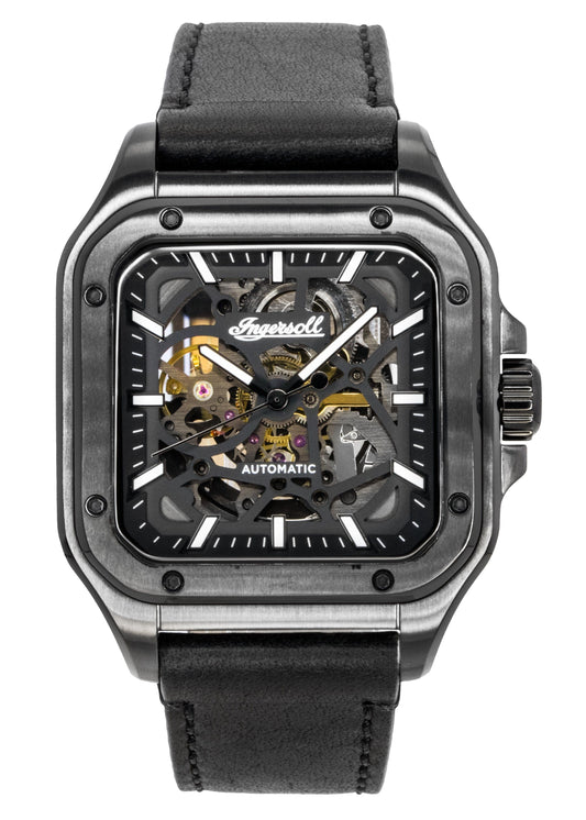 Ingersoll The Ollie Leather Strap Black Skeleton Dial Automatic I14504 Men's Watch - Ingersoll
