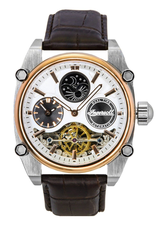 Ingersoll The Varsity Leather Strap Silver Skeleton Dial Automatic I15401 Men's Watch - Ingersoll