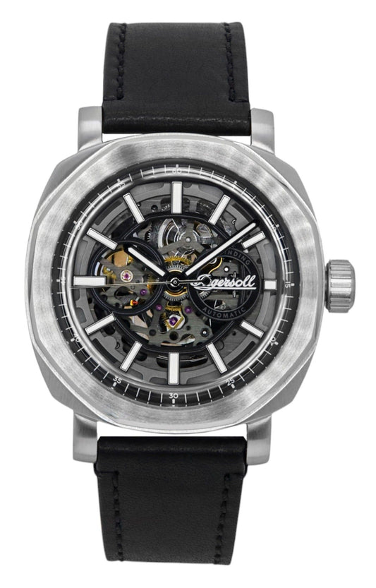 Ingersoll The Outrider Leather Strap Black Skeleton Dial Automatic I16401 Men's Watch - Ingersoll