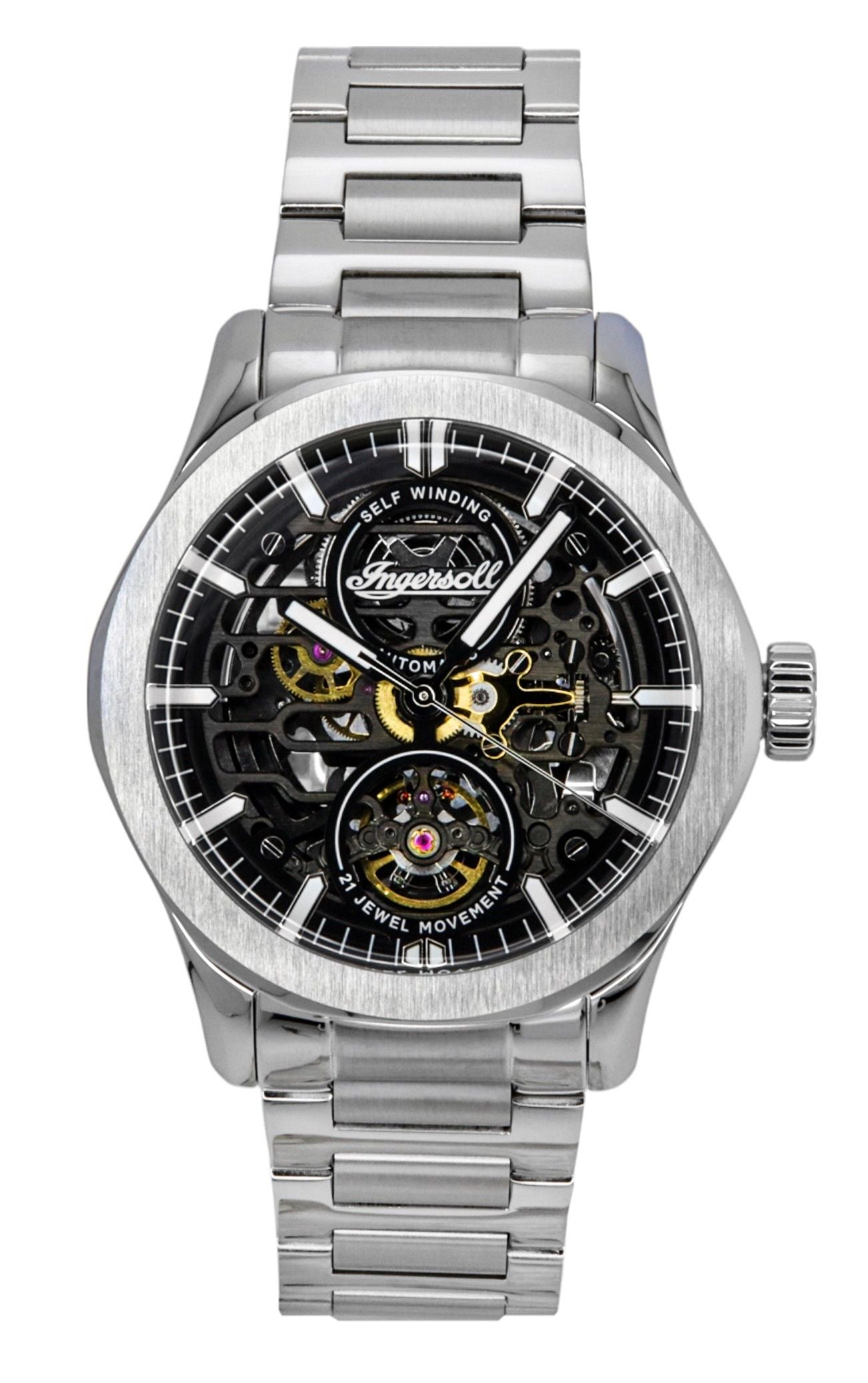 Ingersoll The Bronc Stainless Steel Black Skeleton Dial Automatic I16701 Men's Watch - Ingersoll