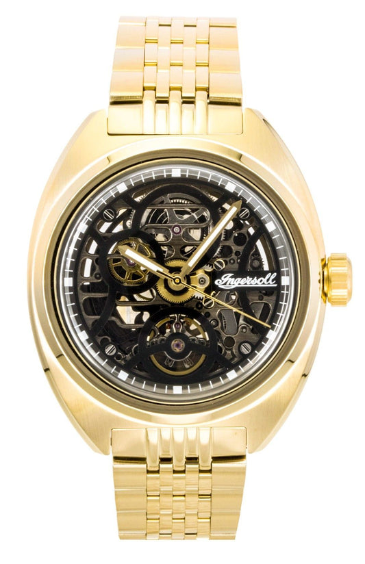 Ingersoll The Wrangler Gold Tone Stainless Steel Black Skeleton Dial Automatic I16902 Men's Watch - Ingersoll