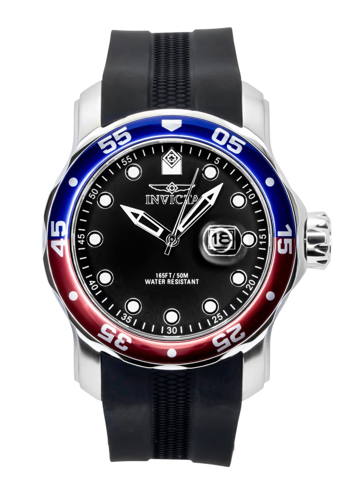 Invicta Pro Diver Silicone Strap Black Dial Pepsi Bezel Quartz 45735 200M Men's Watch - Invicta